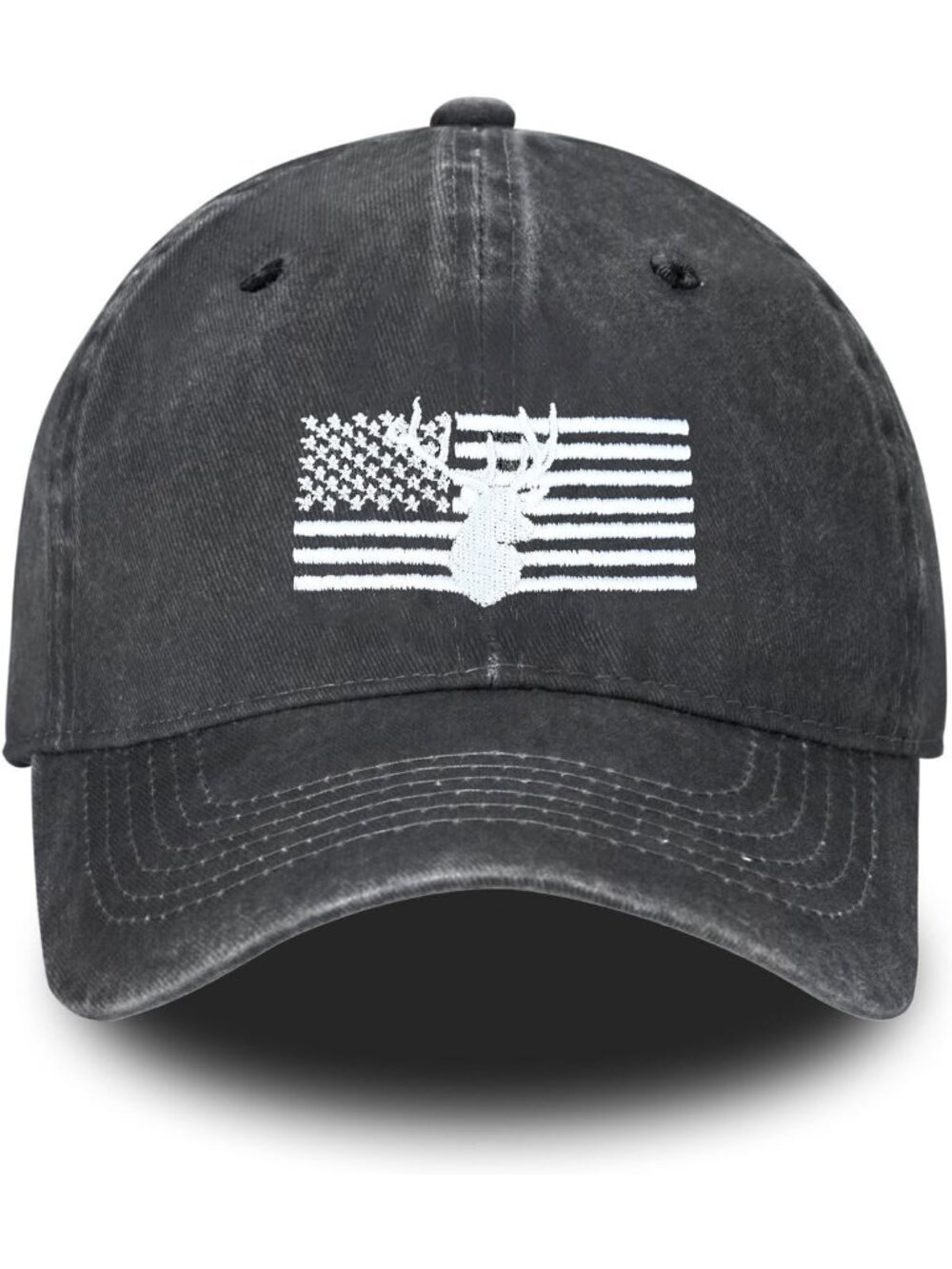 Unisax Black Deer Skull Embroidered Vintage Adjustable Distressed Baseball Hat